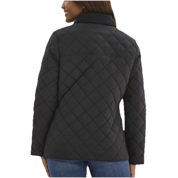Time and Tru Quilted Barn Jacket Coat Black XL 16-18 Corduroy Collar Midweight - Picture 3 of 14